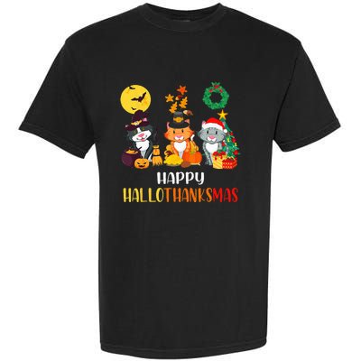 Festive Feline Celebration Cat Lover's Hallothanksmas Garment-Dyed Heavyweight T-Shirt