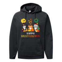 Festive Feline Celebration Cat Lover's Hallothanksmas Performance Fleece Hoodie