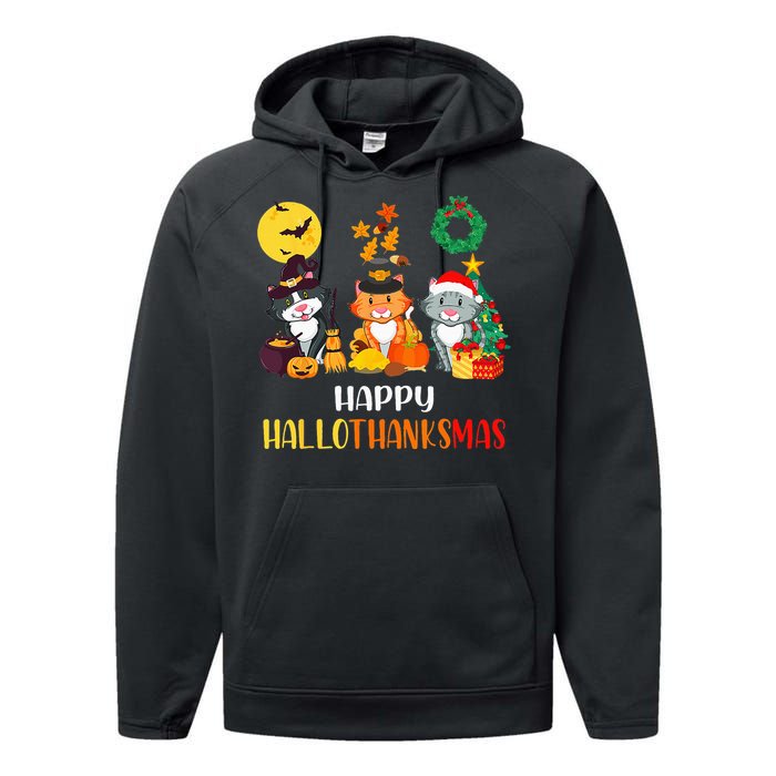 Festive Feline Celebration Cat Lover's Hallothanksmas Performance Fleece Hoodie