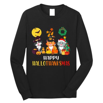 Festive Feline Celebration Cat Lover's Hallothanksmas Long Sleeve Shirt