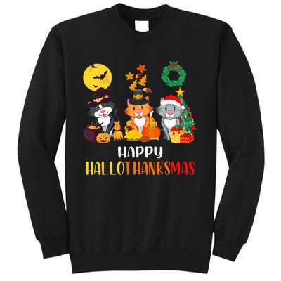 Festive Feline Celebration Cat Lover's Hallothanksmas Sweatshirt