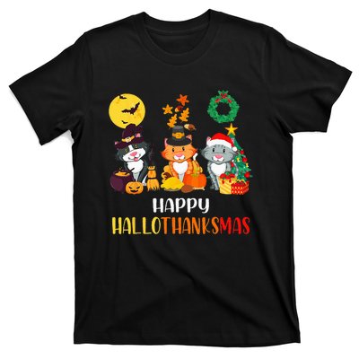 Festive Feline Celebration Cat Lover's Hallothanksmas T-Shirt