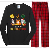 Festive Feline Celebration Cat Lover's Hallothanksmas Long Sleeve Pajama Set