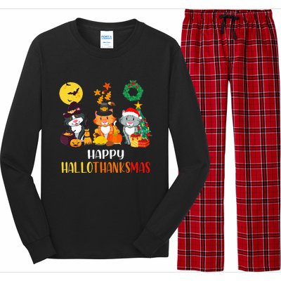 Festive Feline Celebration Cat Lover's Hallothanksmas Long Sleeve Pajama Set