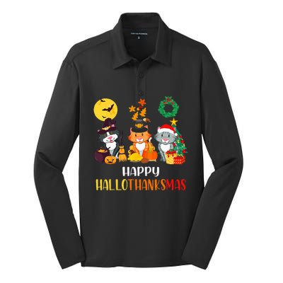 Festive Feline Celebration Cat Lover's Hallothanksmas Silk Touch Performance Long Sleeve Polo