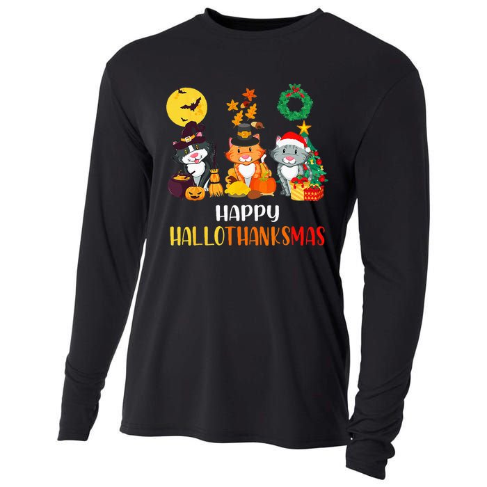 Festive Feline Celebration Cat Lover's Hallothanksmas Cooling Performance Long Sleeve Crew