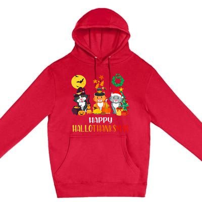 Festive Feline Celebration Cat Lover's Hallothanksmas Premium Pullover Hoodie