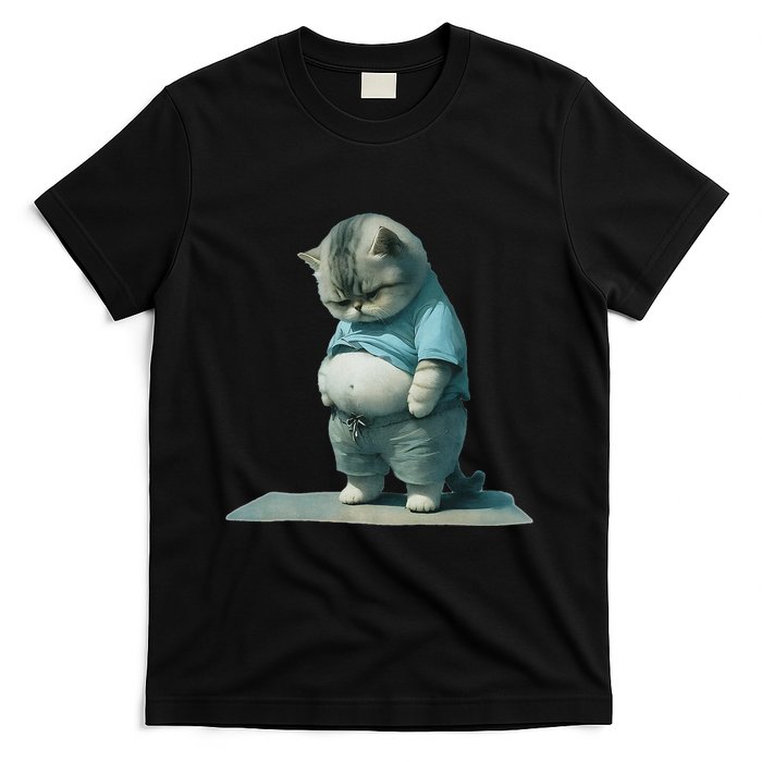 Funny Fat Cat Art Design Print T-Shirt