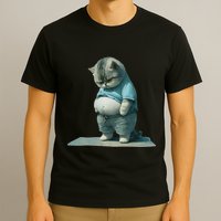 Funny Fat Cat Art Design Print T-Shirt