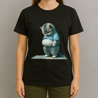 Funny Fat Cat Art Design Print T-Shirt