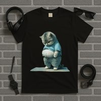 Funny Fat Cat Art Design Print T-Shirt