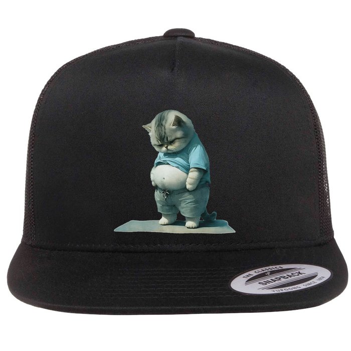 Funny Fat Cat Art Design Print Flat Bill Trucker Hat