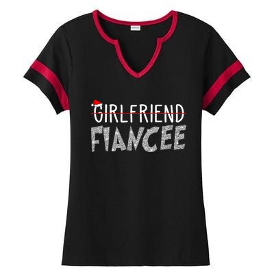 Fiancee Fiance Christmas Pajamas Engaged Couples Matching Ladies Halftime Notch Neck Tee