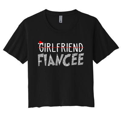 Fiancee Fiance Christmas Pajamas Engaged Couples Matching Women's Crop Top Tee