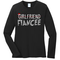 Fiancee Fiance Christmas Pajamas Engaged Couples Matching Ladies Long Sleeve Shirt