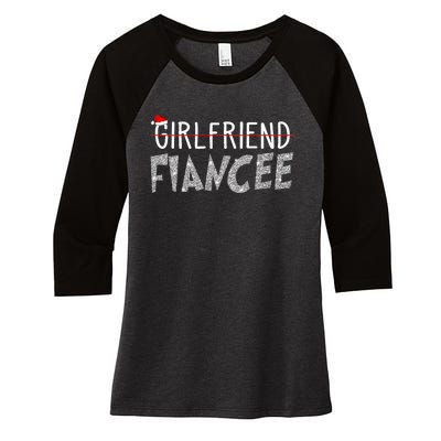 Fiancee Fiance Christmas Pajamas Engaged Couples Matching Women's Tri-Blend 3/4-Sleeve Raglan Shirt