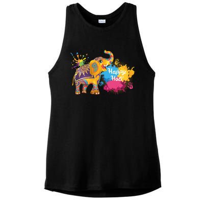 Funny Festival Colorful Elephant Color India Happy Holi Gift Ladies PosiCharge Tri-Blend Wicking Tank