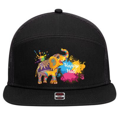 Funny Festival Colorful Elephant Color India Happy Holi Gift 7 Panel Mesh Trucker Snapback Hat