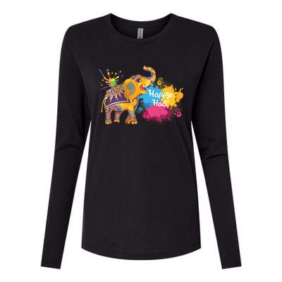 Funny Festival Colorful Elephant Color India Happy Holi Gift Womens Cotton Relaxed Long Sleeve T-Shirt