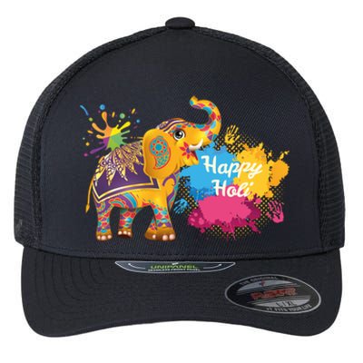 Funny Festival Colorful Elephant Color India Happy Holi Gift Flexfit Unipanel Trucker Cap