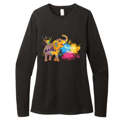 Funny Festival Colorful Elephant Color India Happy Holi Gift Womens CVC Long Sleeve Shirt