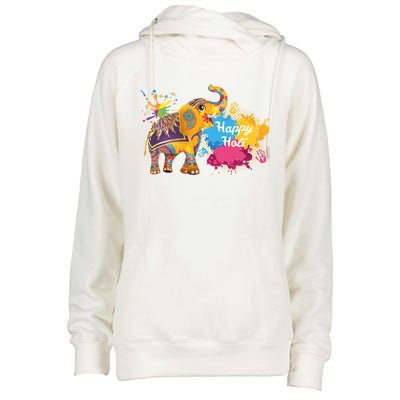 Funny Festival Colorful Elephant Color India Happy Holi Gift Womens Funnel Neck Pullover Hood