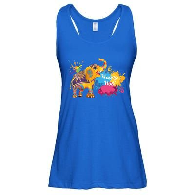 Funny Festival Colorful Elephant Color India Happy Holi Gift Ladies Essential Flowy Tank