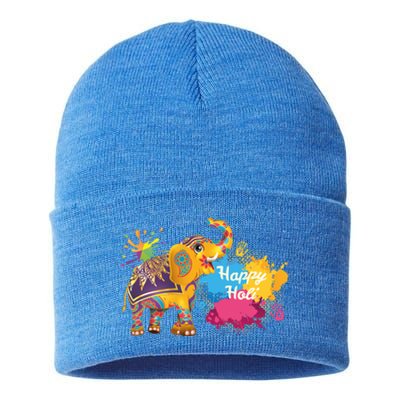 Funny Festival Colorful Elephant Color India Happy Holi Gift Sustainable Knit Beanie