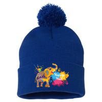 Funny Festival Colorful Elephant Color India Happy Holi Gift Pom Pom 12in Knit Beanie