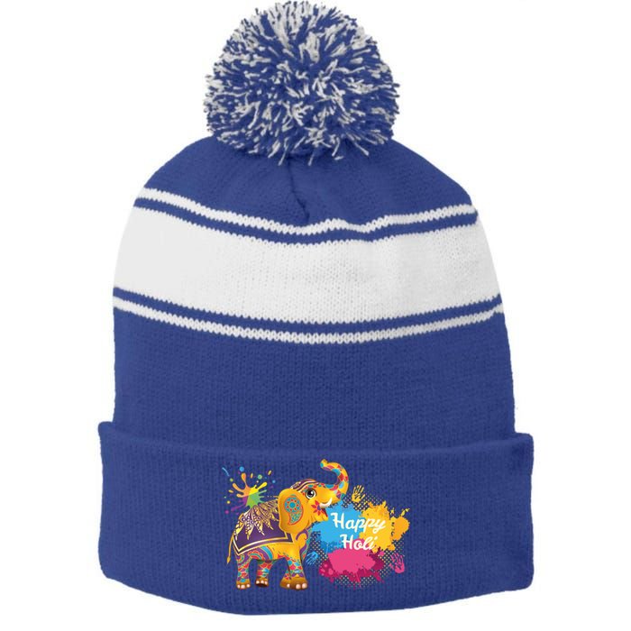 Funny Festival Colorful Elephant Color India Happy Holi Gift Stripe Pom Pom Beanie