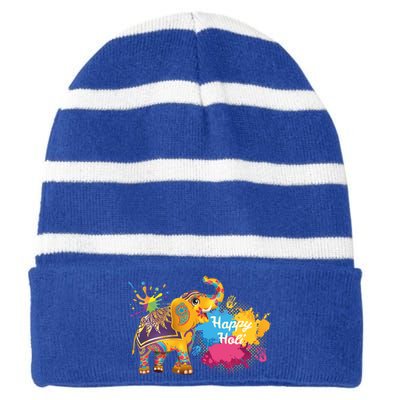 Funny Festival Colorful Elephant Color India Happy Holi Gift Striped Beanie with Solid Band