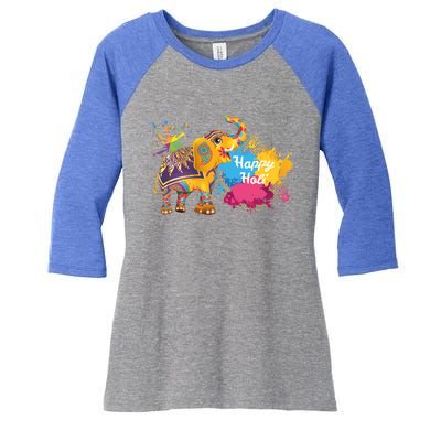 Funny Festival Colorful Elephant Color India Happy Holi Gift Women's Tri-Blend 3/4-Sleeve Raglan Shirt