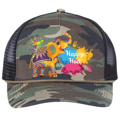 Funny Festival Colorful Elephant Color India Happy Holi Gift Retro Rope Trucker Hat Cap