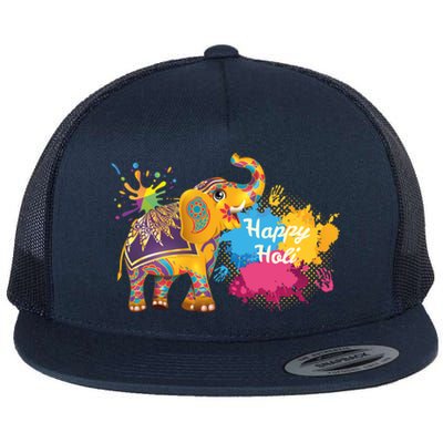 Funny Festival Colorful Elephant Color India Happy Holi Gift Flat Bill Trucker Hat