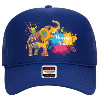 Funny Festival Colorful Elephant Color India Happy Holi Gift High Crown Mesh Back Trucker Hat