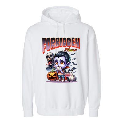 Forbidden Flavor Cute Dracula Halloween Garlic Theme Garment-Dyed Fleece Hoodie