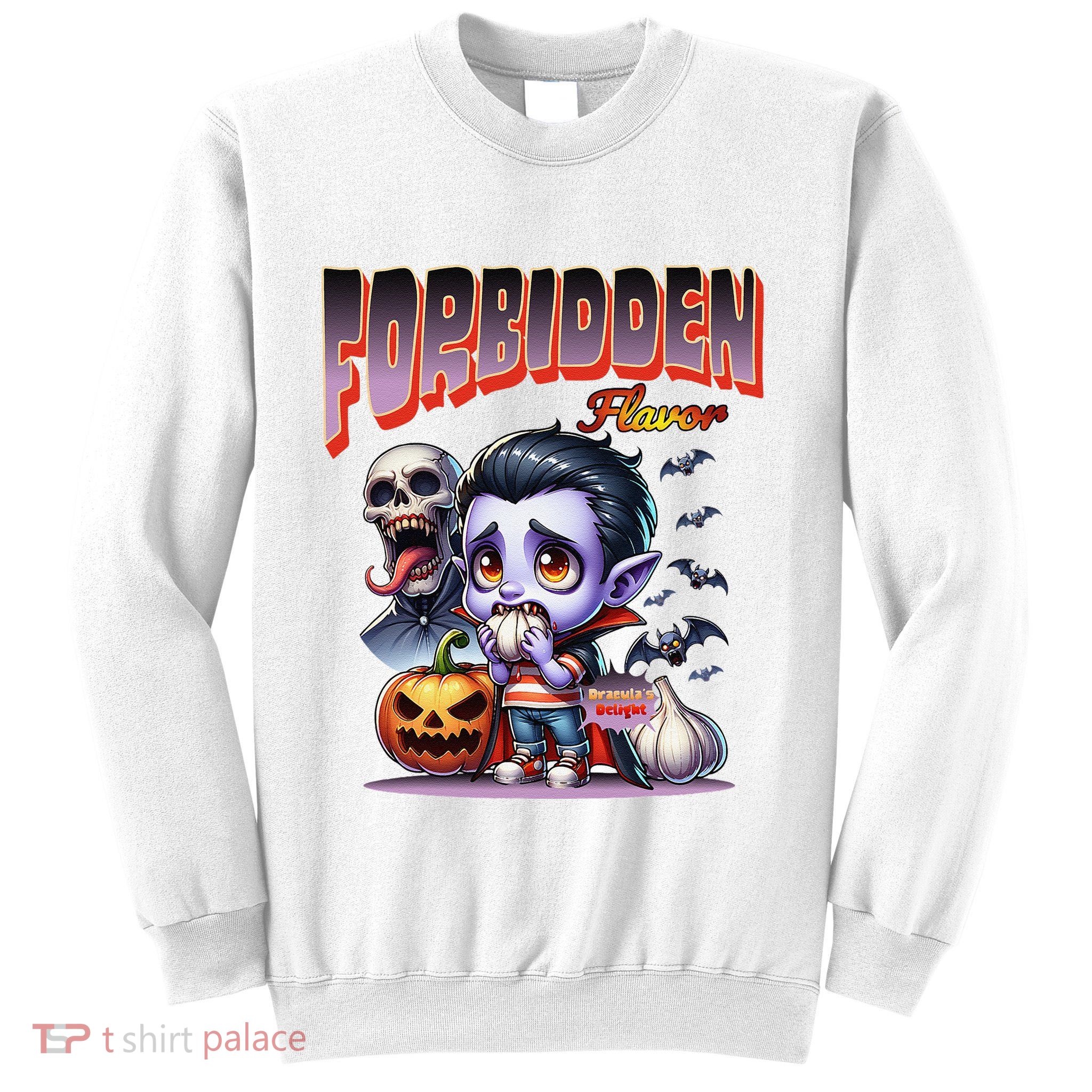 Forbidden Flavor Cute Dracula Halloween Garlic Theme Sweatshirt