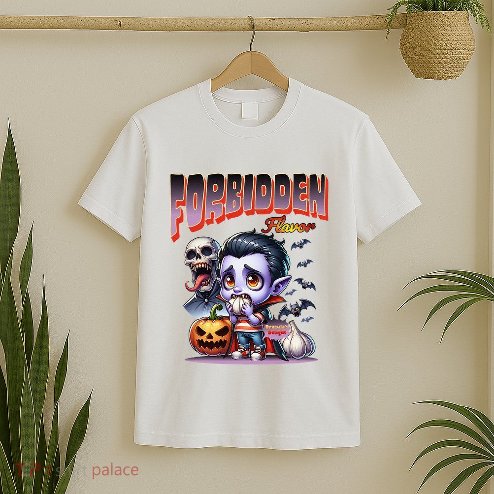 Forbidden Flavor Cute Dracula Halloween Garlic Theme T-Shirt