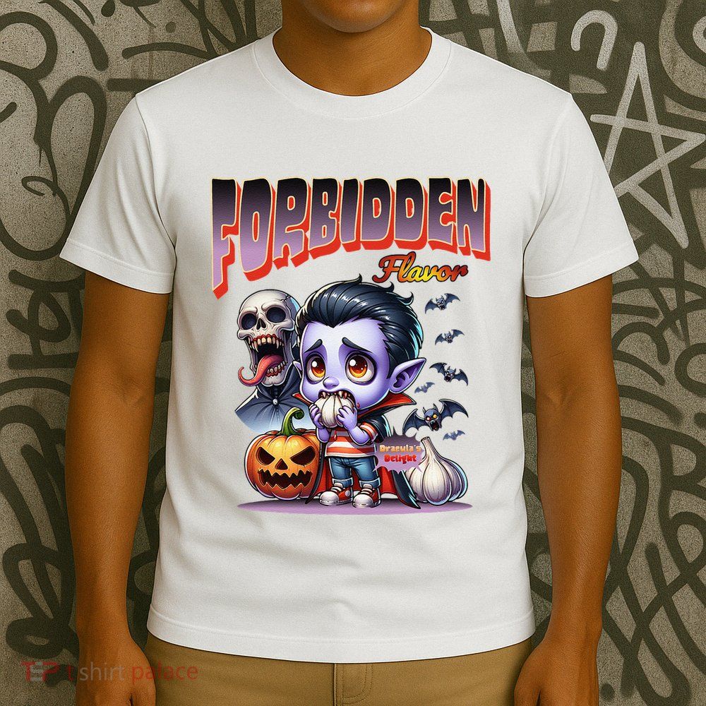 Forbidden Flavor Cute Dracula Halloween Garlic Theme T-Shirt