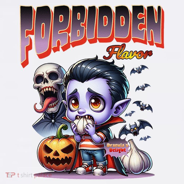 Forbidden Flavor Cute Dracula Halloween Garlic Theme Flatbill Hat