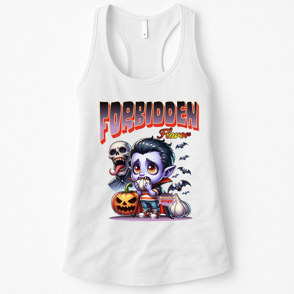 Forbidden Flavor Cute Dracula Halloween Garlic Theme Womens Tank Top