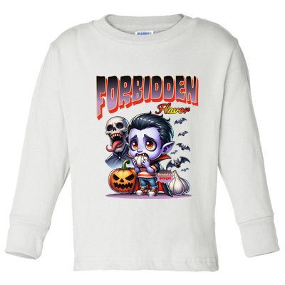 Forbidden Flavor Cute Dracula Halloween Garlic Theme Toddler Long Sleeve Shirt