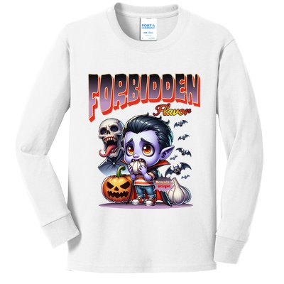 Forbidden Flavor Cute Dracula Halloween Garlic Theme Kids Long Sleeve Shirt