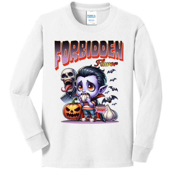 Forbidden Flavor Cute Dracula Halloween Garlic Theme Kids Long Sleeve Shirt