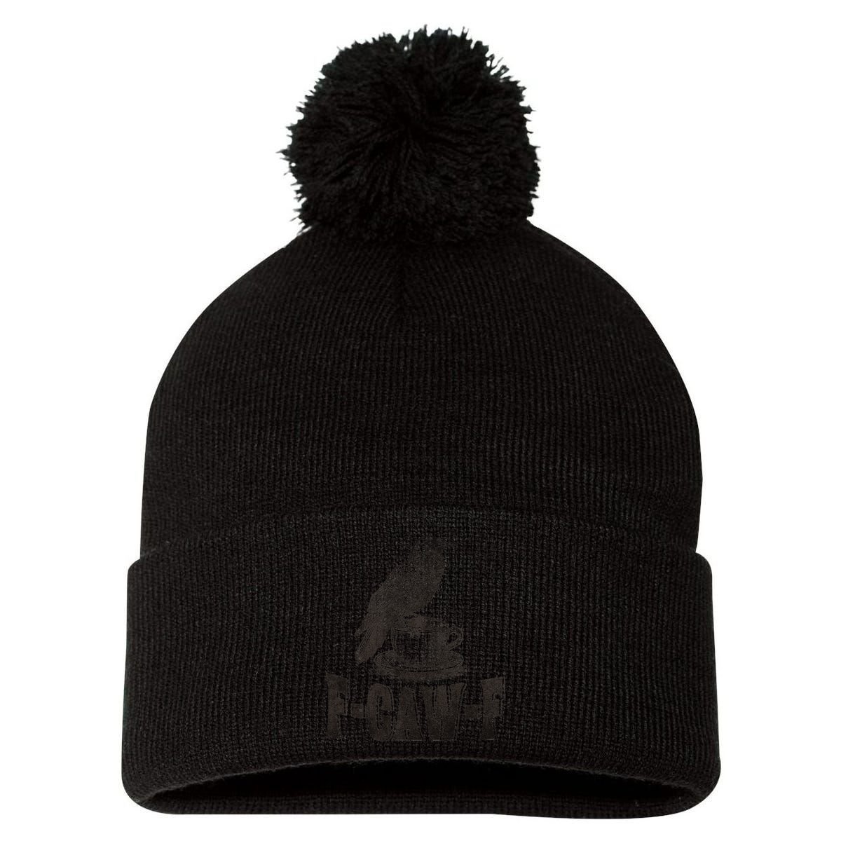 Funny F-CAW-F Crow Coffee Humor Graphic Gift Pom Pom 12in Knit Beanie
