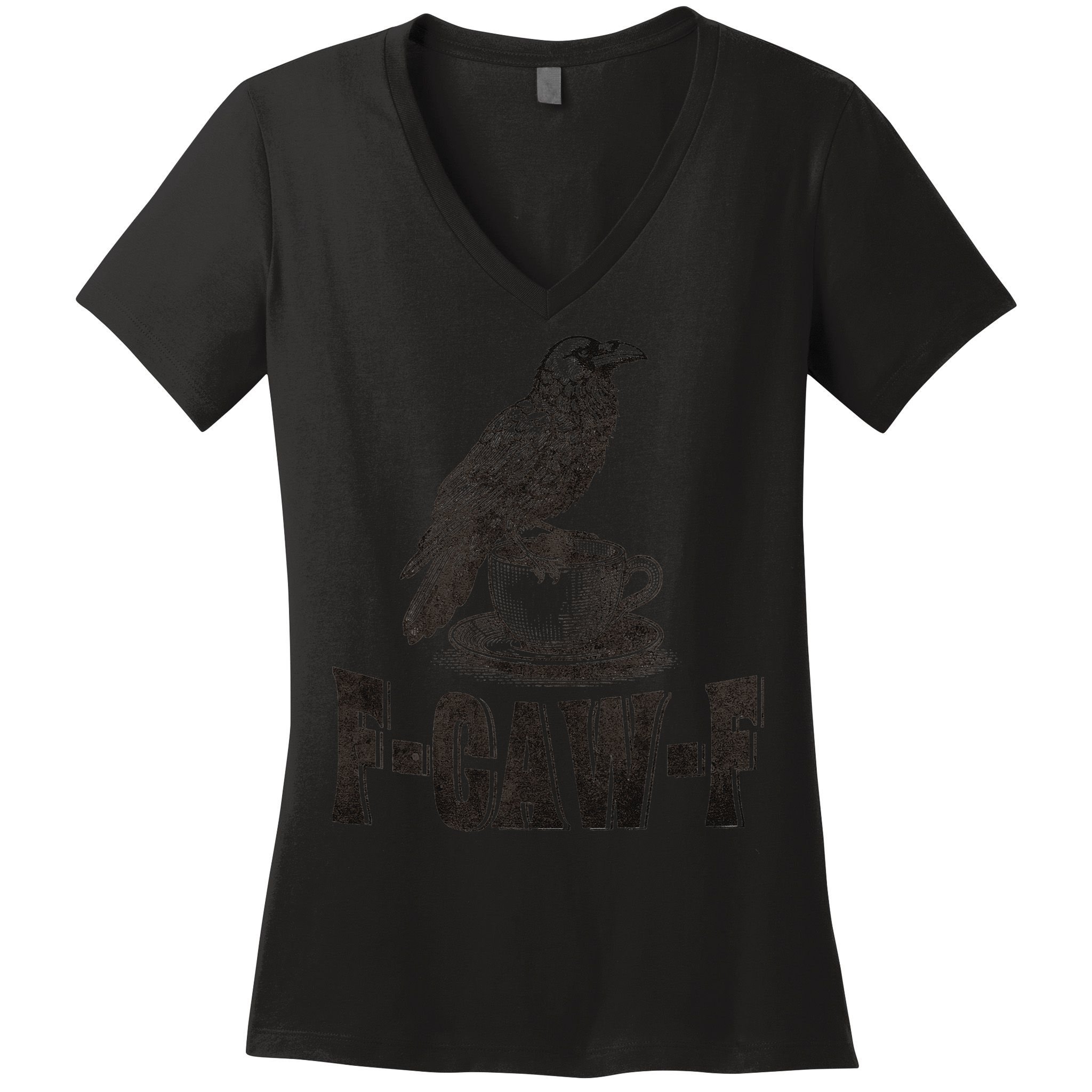 Funny F-CAW-F Crow Coffee Humor Graphic Gift Women's V-Neck T-Shirt