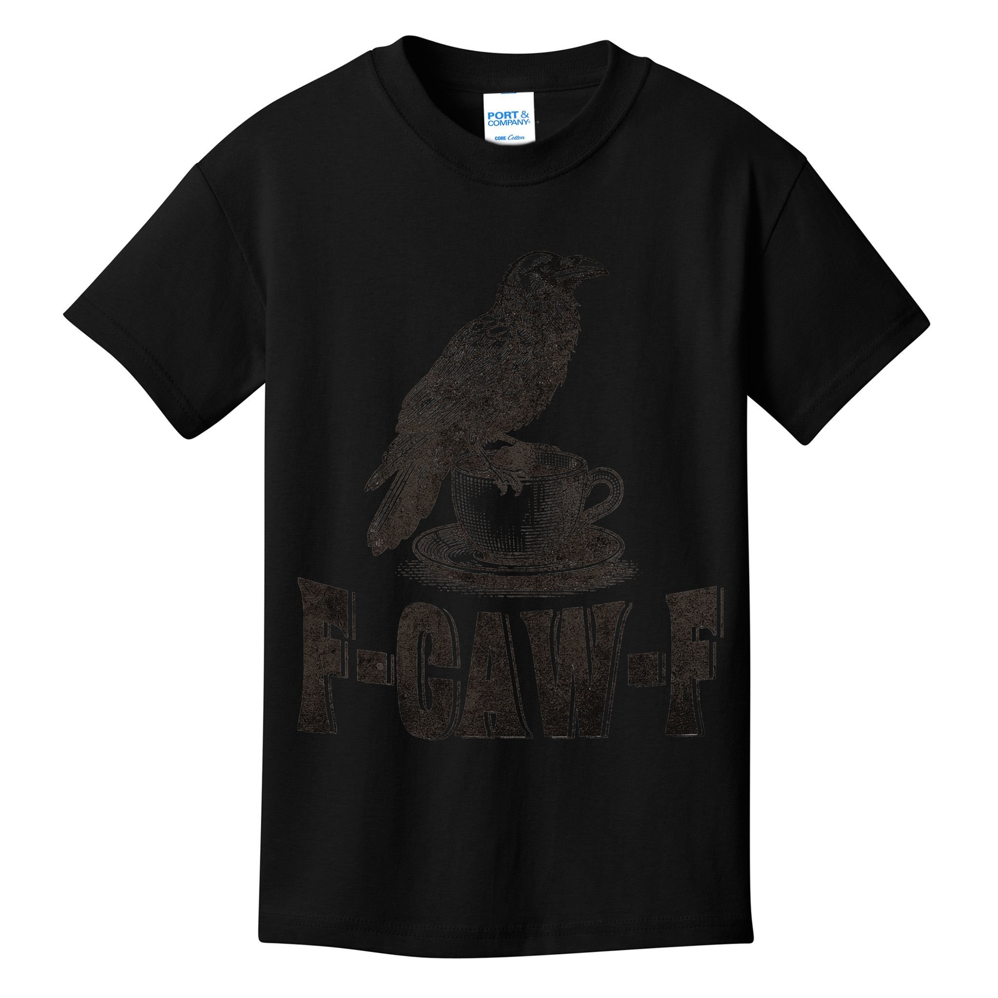 Funny F-CAW-F Crow Coffee Humor Graphic Gift Kids T-Shirt