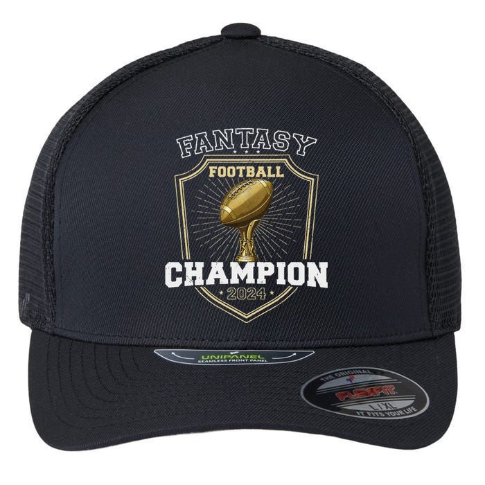 Fantasy Football Champion 2024 Shield Trophy Emblem Flexfit Unipanel Trucker Cap