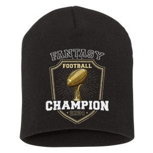 Fantasy Football Champion 2024 Shield Trophy Emblem Short Acrylic Beanie