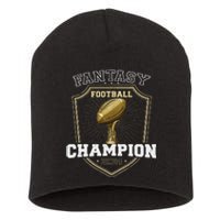 Fantasy Football Champion 2024 Shield Trophy Emblem Short Acrylic Beanie